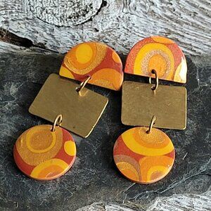 Hnadmade Retro Style Polymer Clay and Brass Drop Earrings